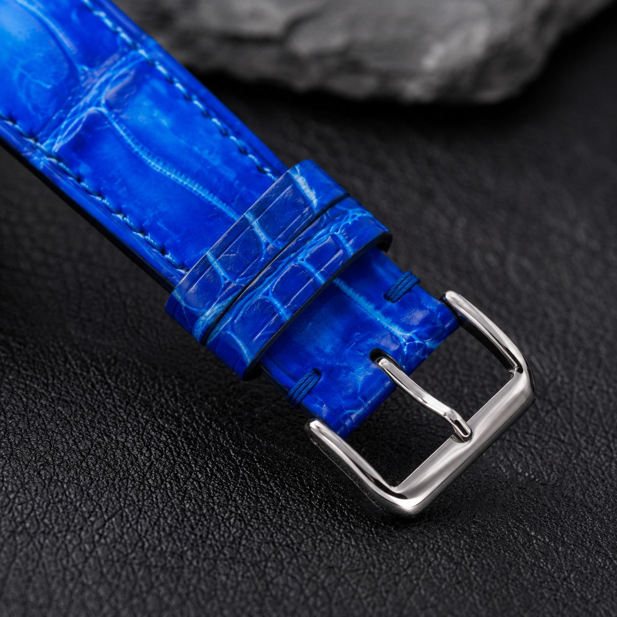 Blue Patina Alligator Leather Watch Strap - Handmade Quick Release Band