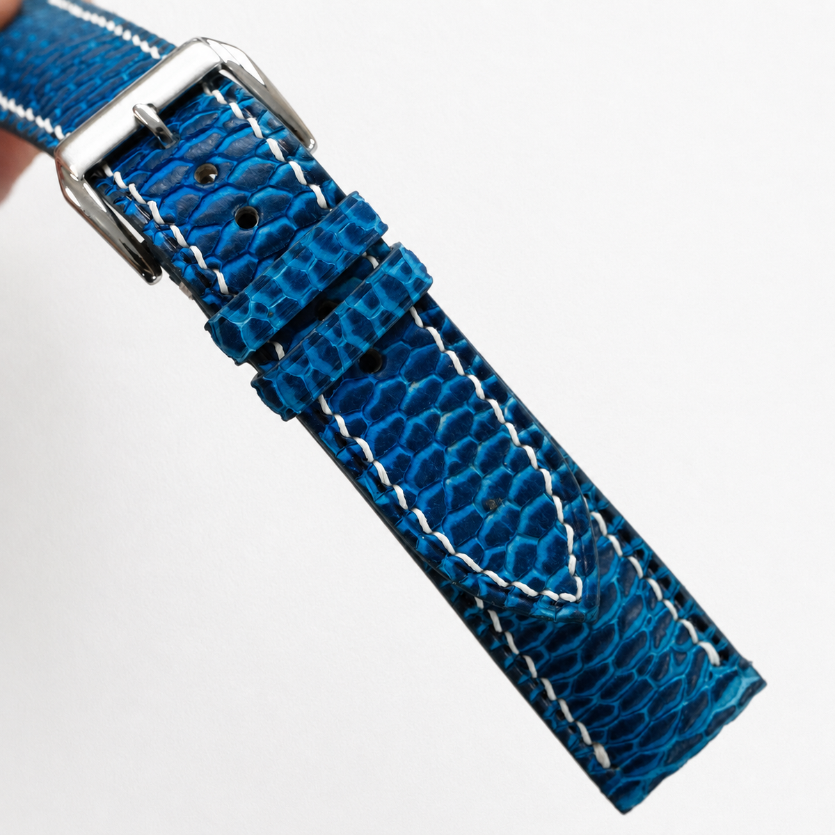 Blue Beaver Tail Leather Watch Strap - Handmade