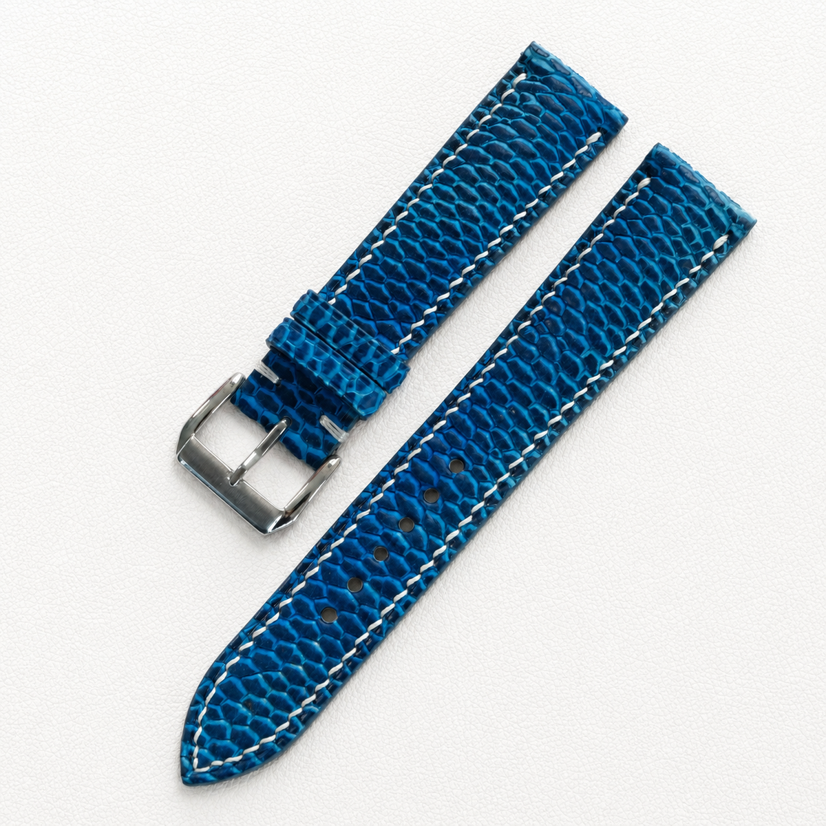 Blue Beaver Tail Leather Watch Strap - Handmade