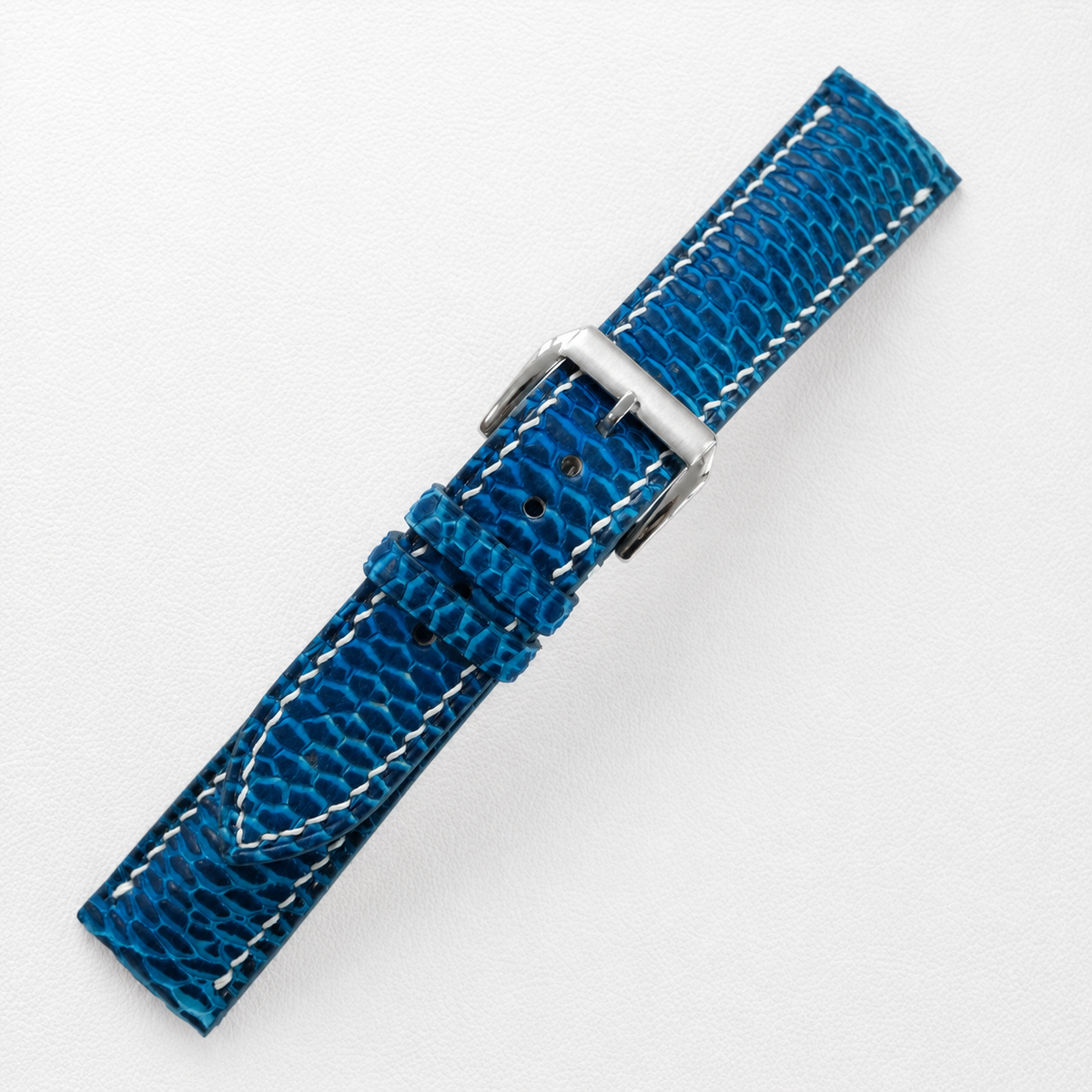 Blue Beaver Tail Leather Watch Strap - Handmade