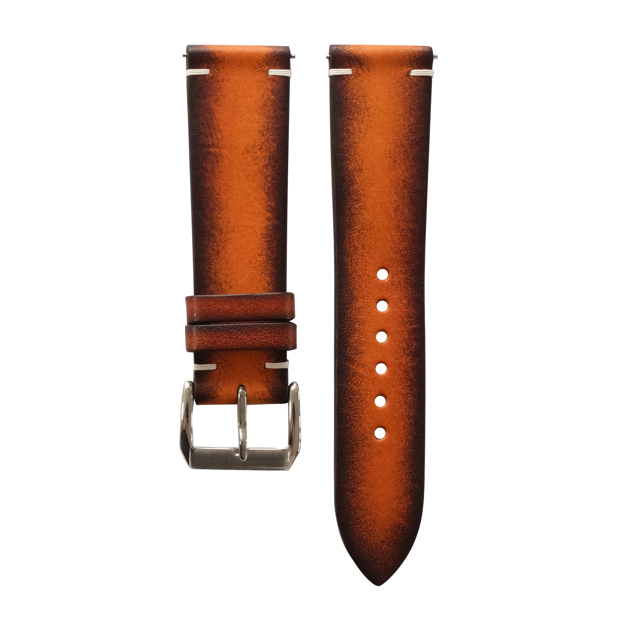 Brown Coffee Patina Leather Watch Strap - Handmade Quick Release Band