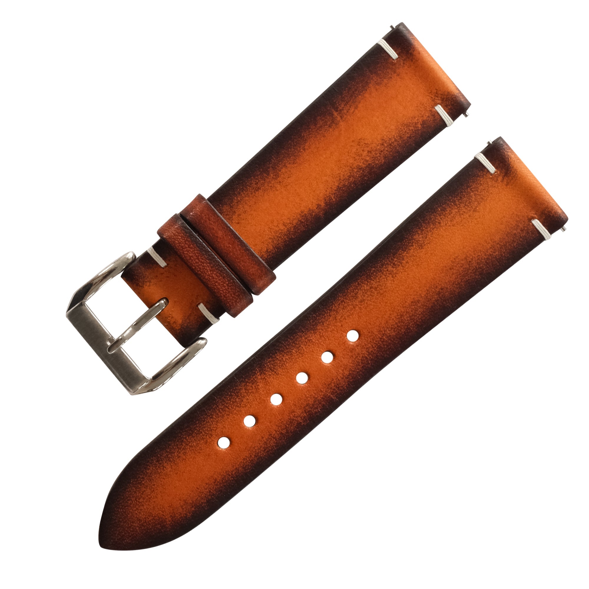 Brown Coffee Patina Leather Watch Strap - Handmade Quick Release Band