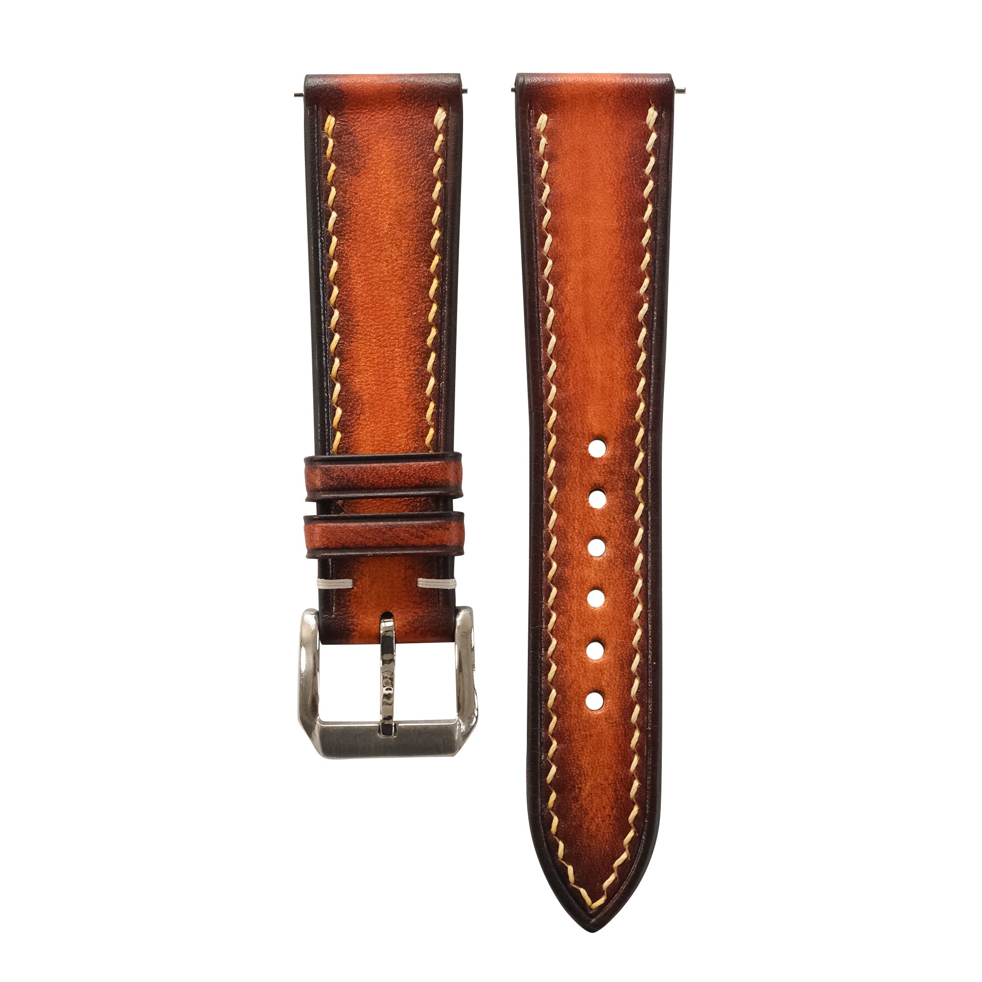 Cognac Brown Patina Leather Watch Strap - Handmade Quick Release Band