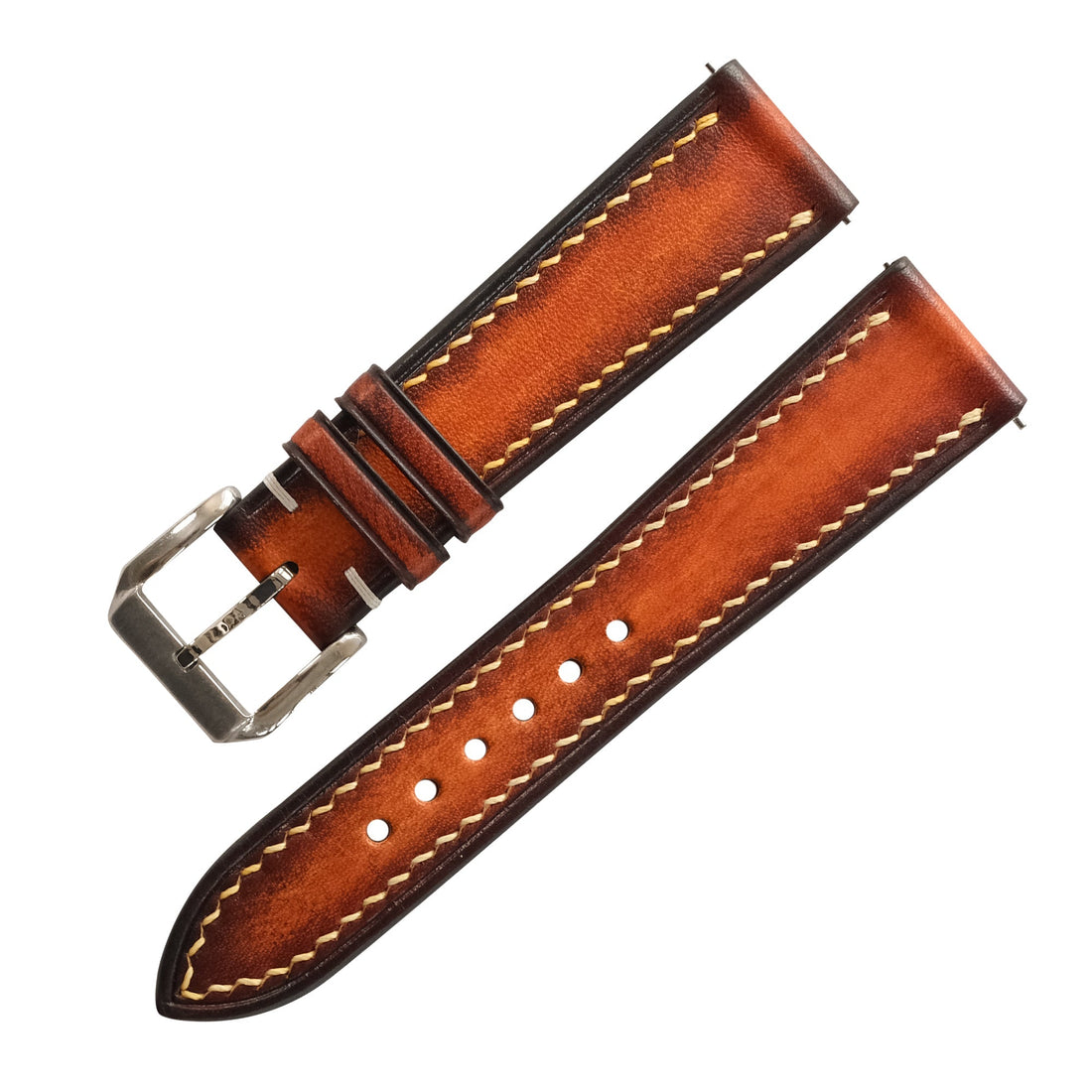 Cognac Brown Patina Leather Watch Strap - Handmade