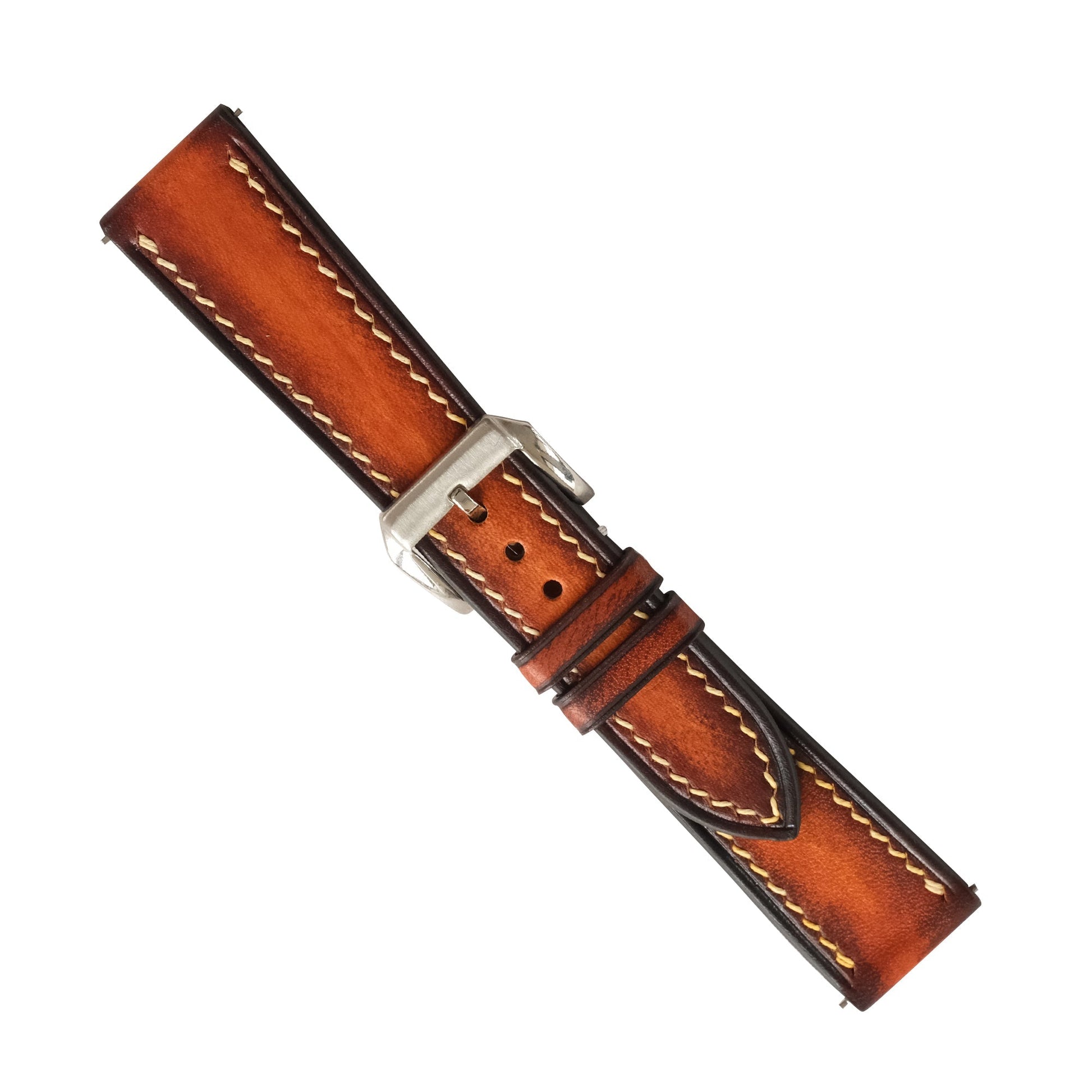 Cognac Brown Patina Leather Watch Strap - Handmade Quick Release Band