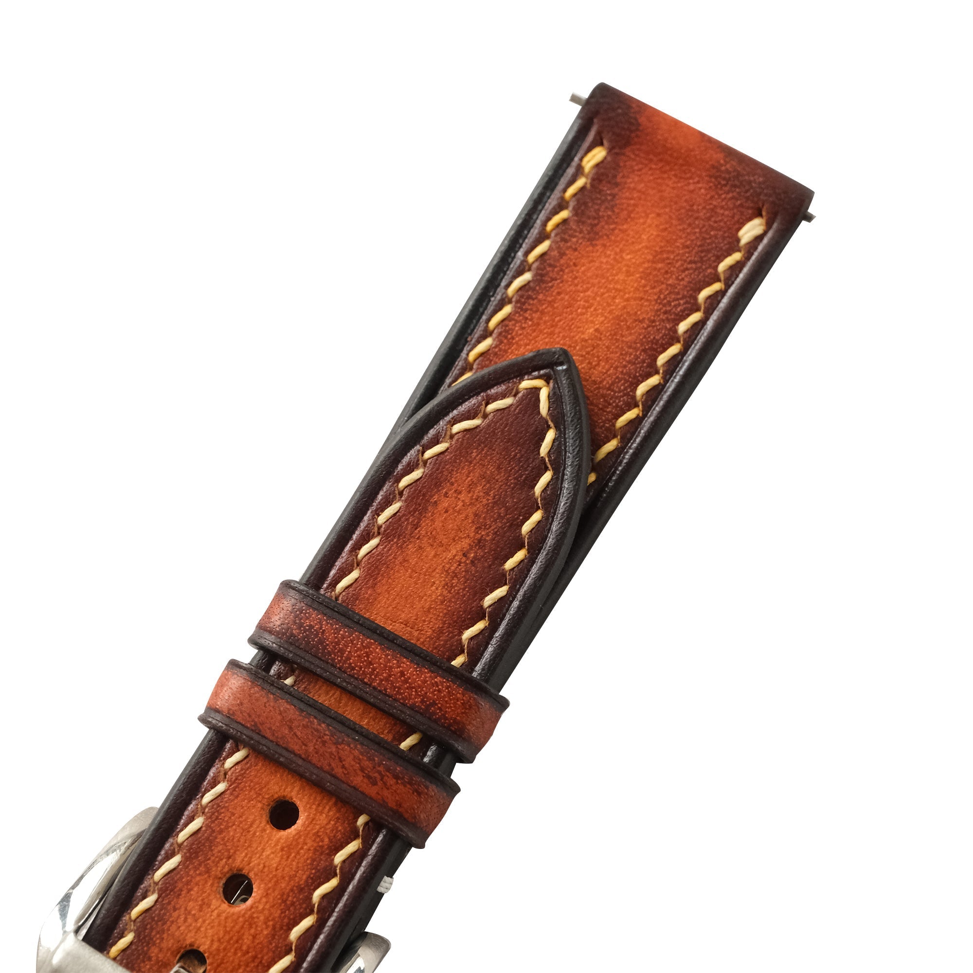 Cognac Brown Patina Leather Watch Strap - Handmade Quick Release Band