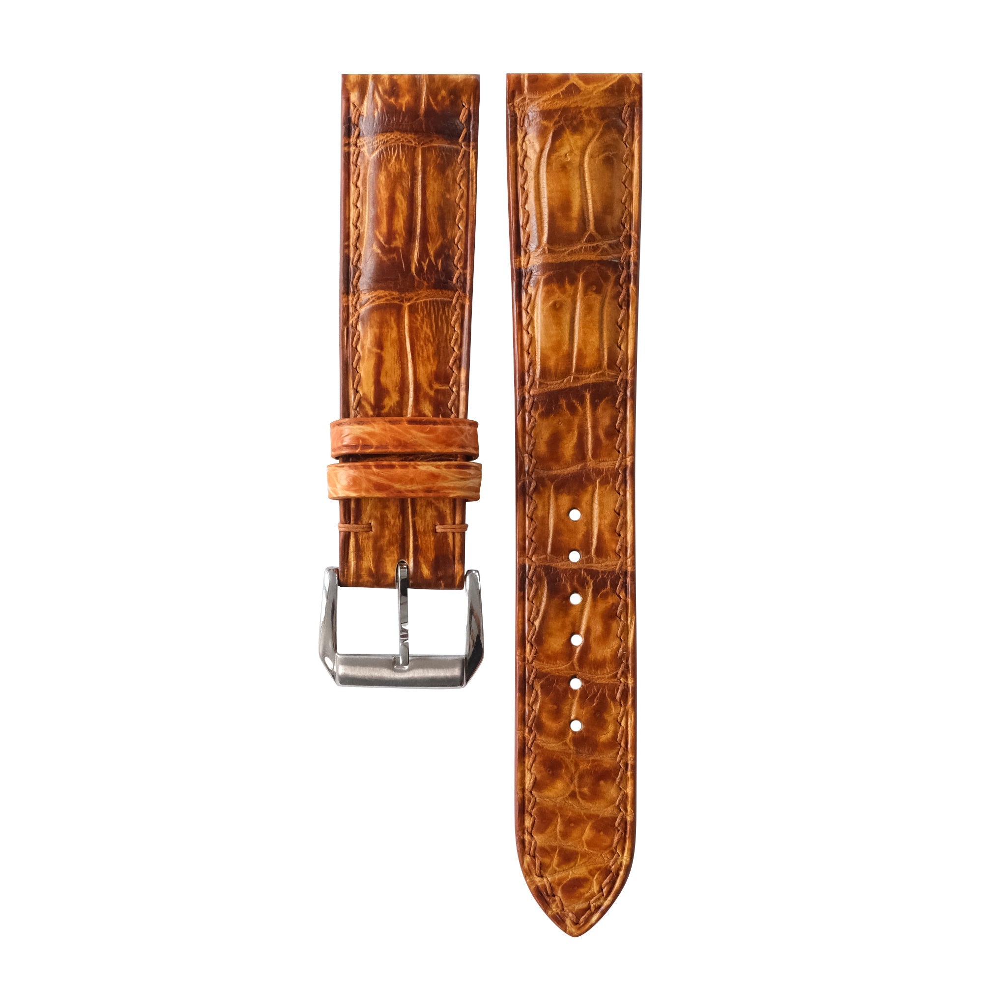 Golden Cognac Alligator Leather Watch Strap - Handmade Quick Release Band