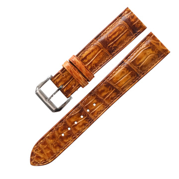 Golden Cognac Alligator Leather Watch Strap - Handmade Quick Release Band