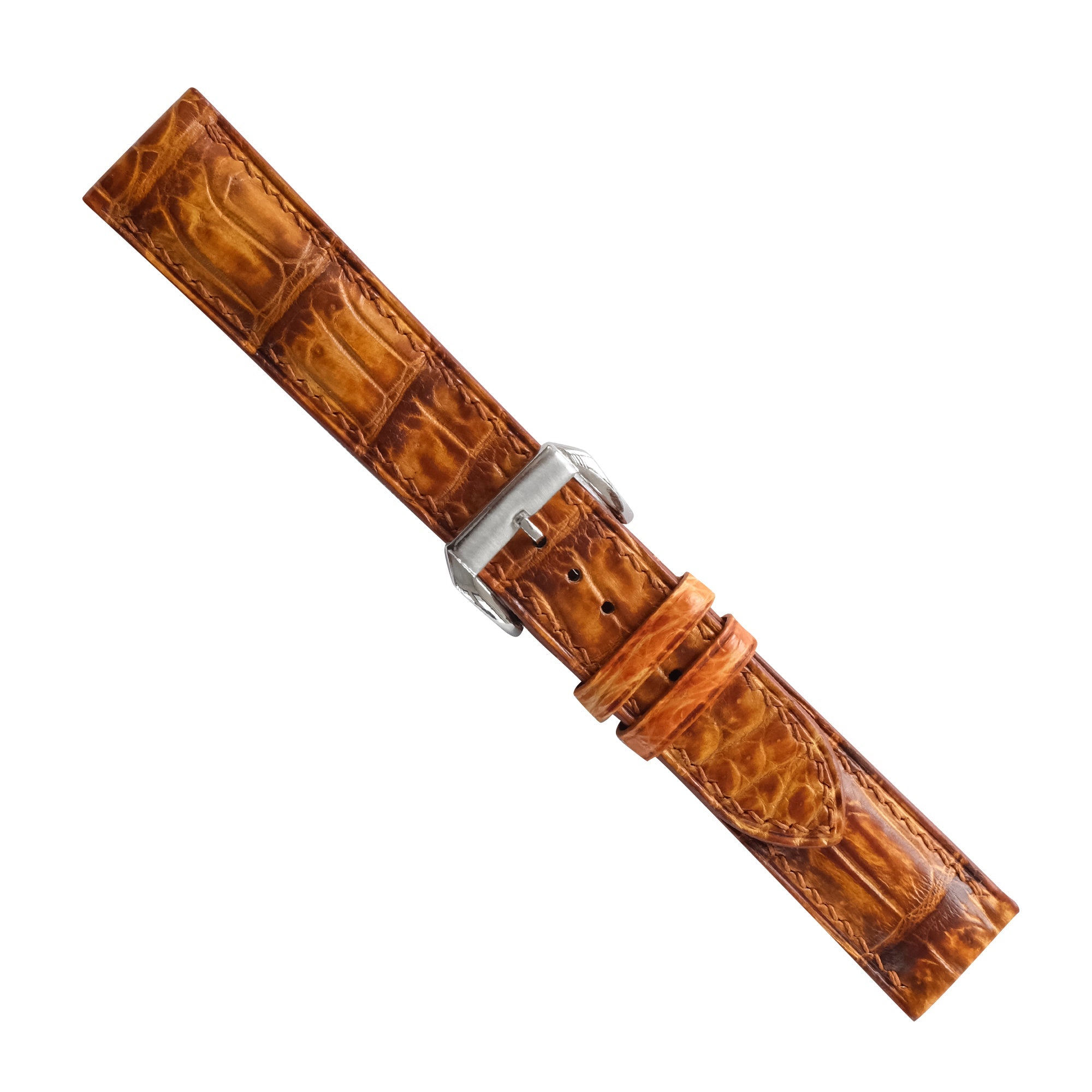 Golden Cognac Alligator Leather Watch Strap - Handmade Quick Release Band