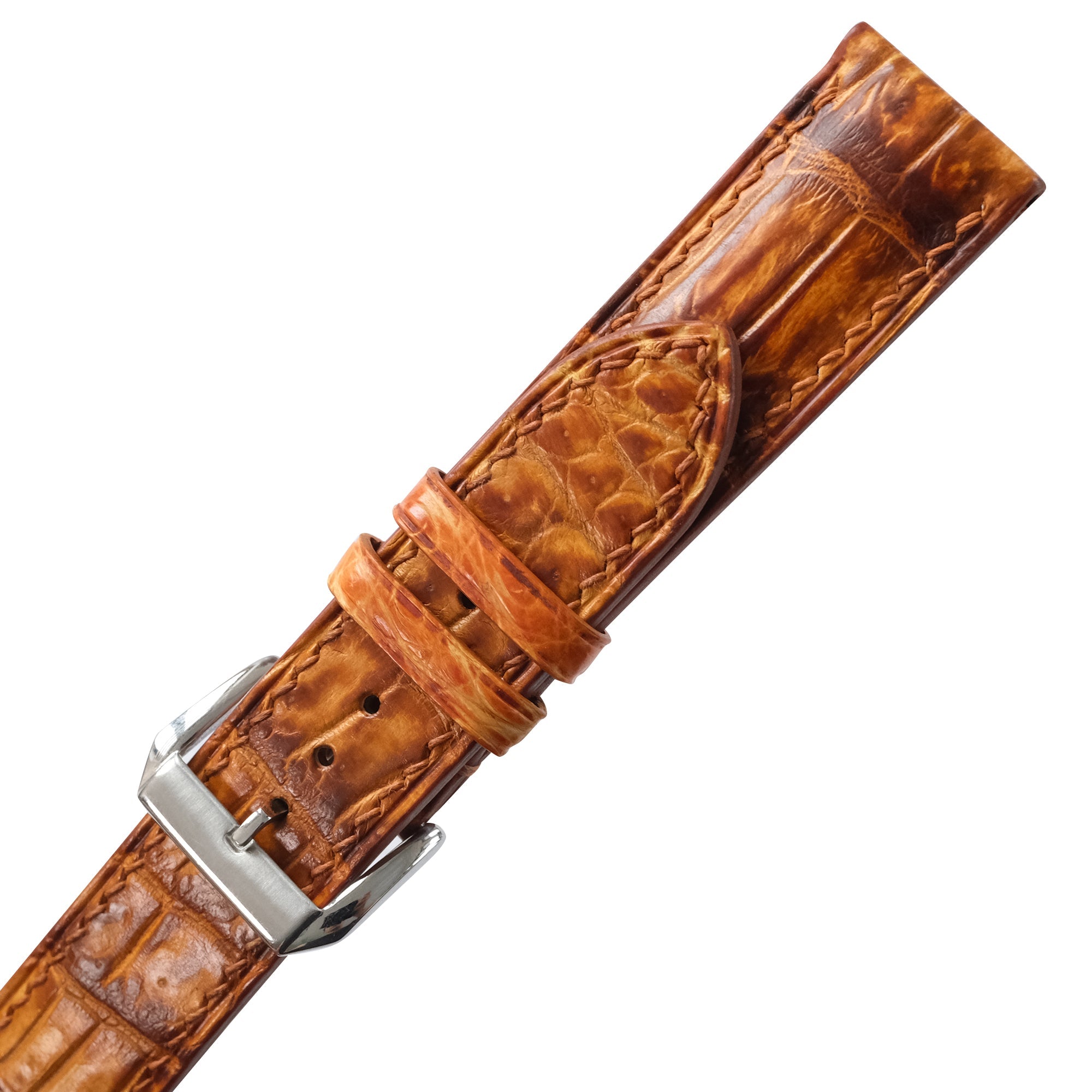 Golden Cognac Alligator Leather Watch Strap - Handmade Quick Release Band