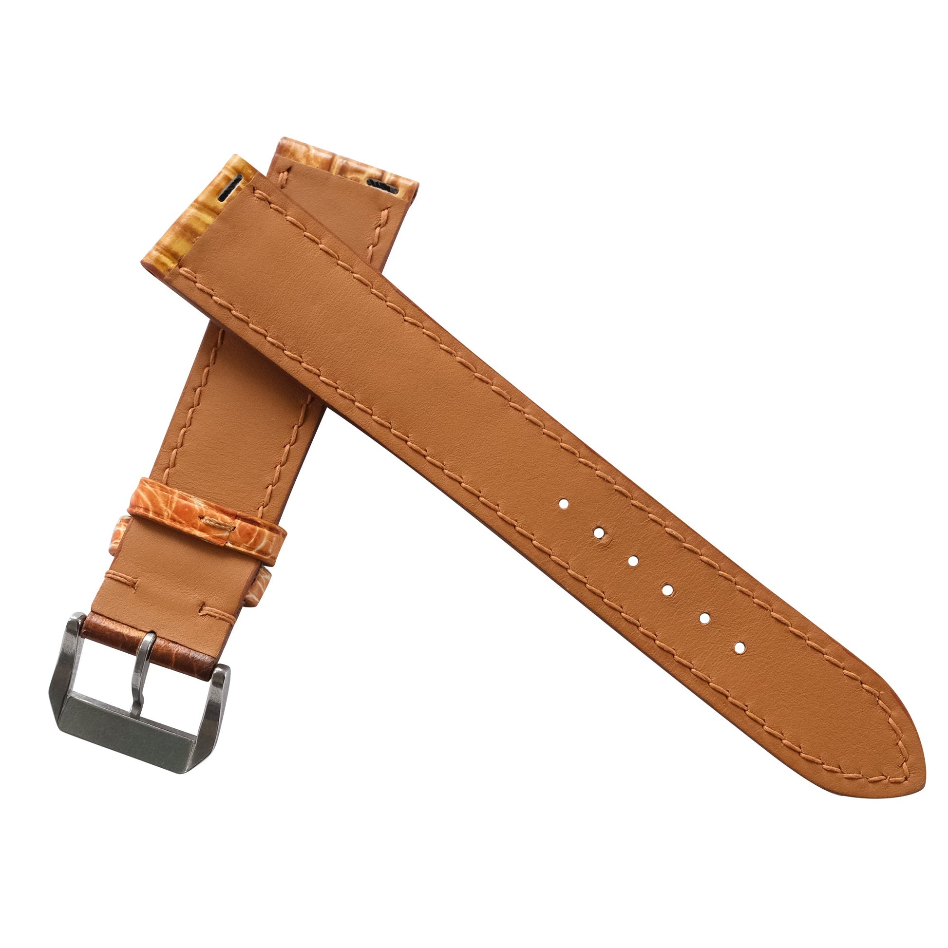 Golden Cognac Alligator Leather Watch Strap - Handmade Quick Release Band