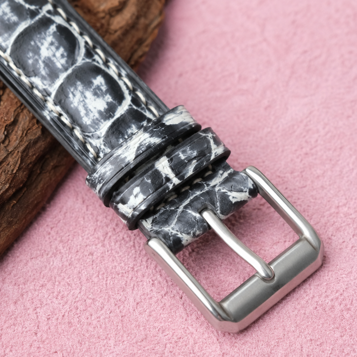 Gray Alligator Leather Watch Strap - Handmade Quick Release Band