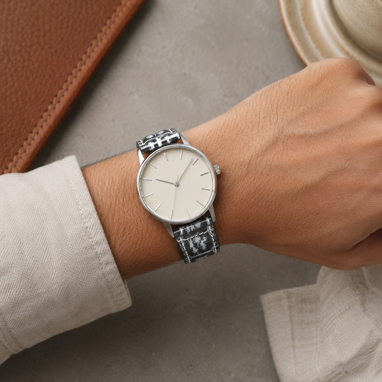 Gray Alligator Leather Watch Strap - Handmade Quick Release Band