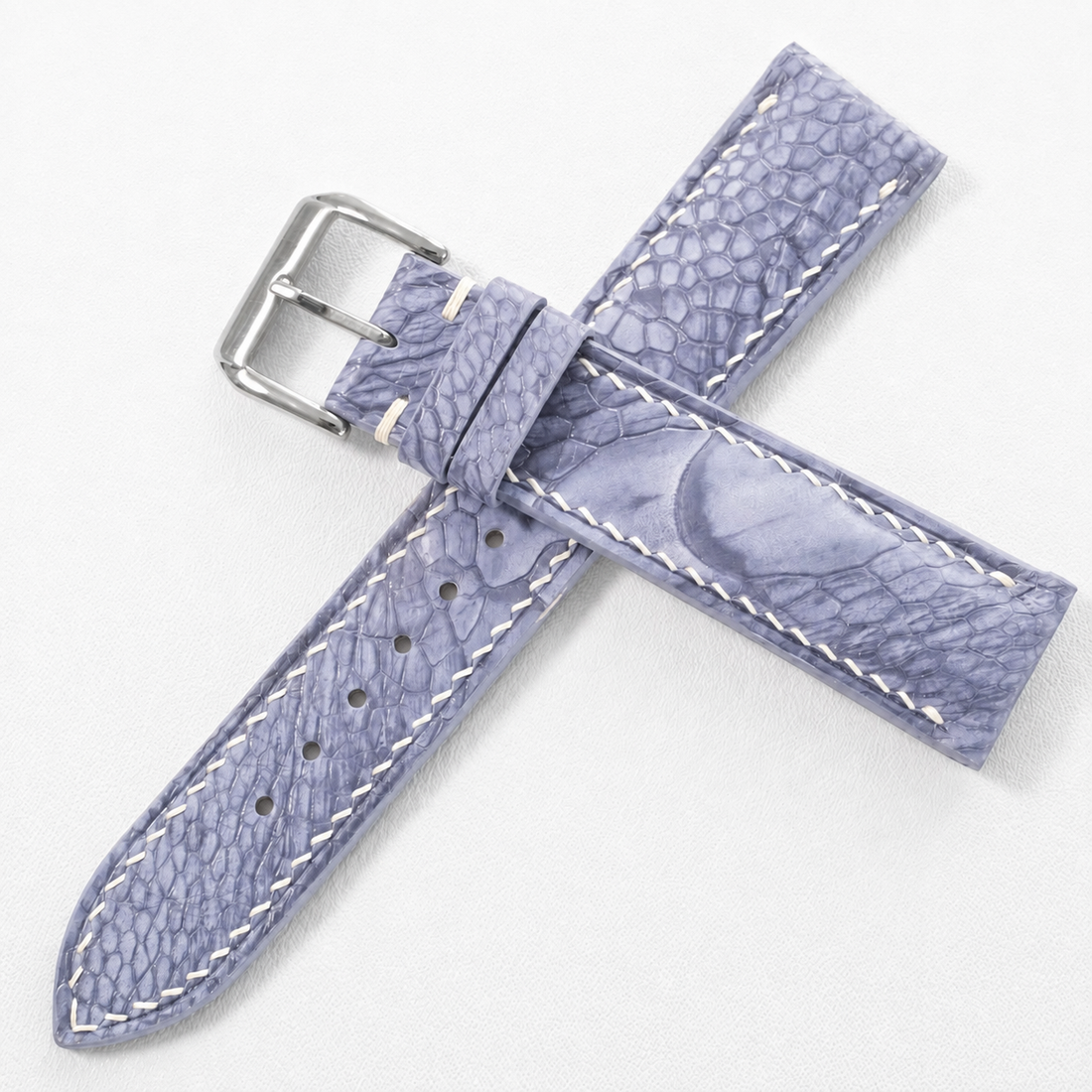 Periwinkle Blue Ostrich Leather Watch Strap - Handmade