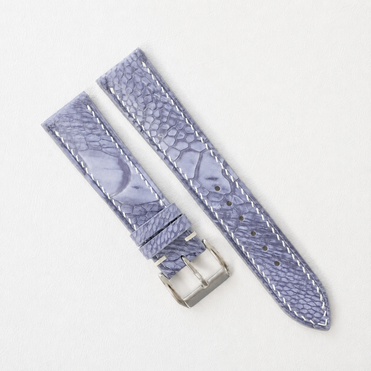 Periwinkle Blue Ostrich Leather Watch Strap - Handmade