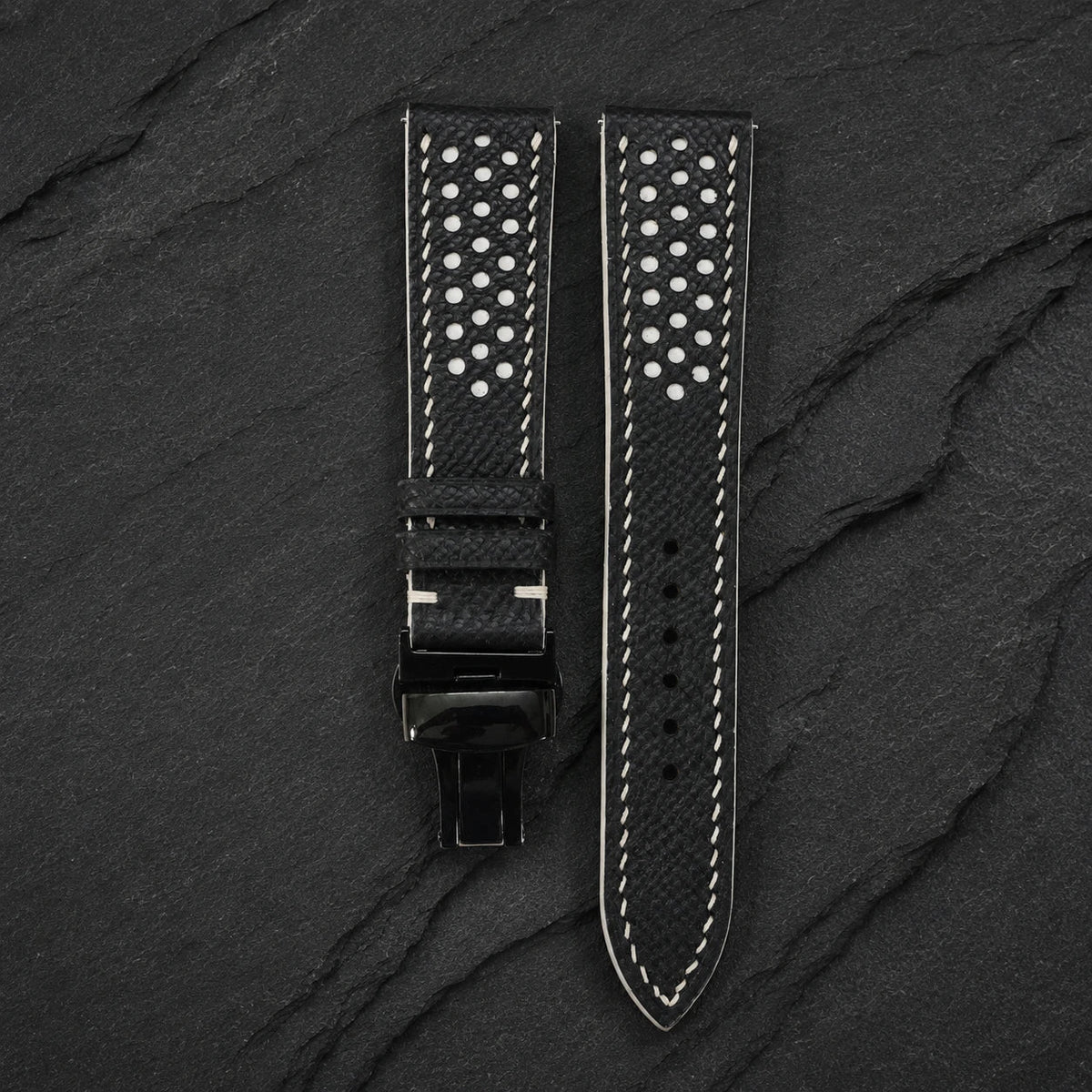 Small Black And White Epsom Leather Watch Strap - Handmade