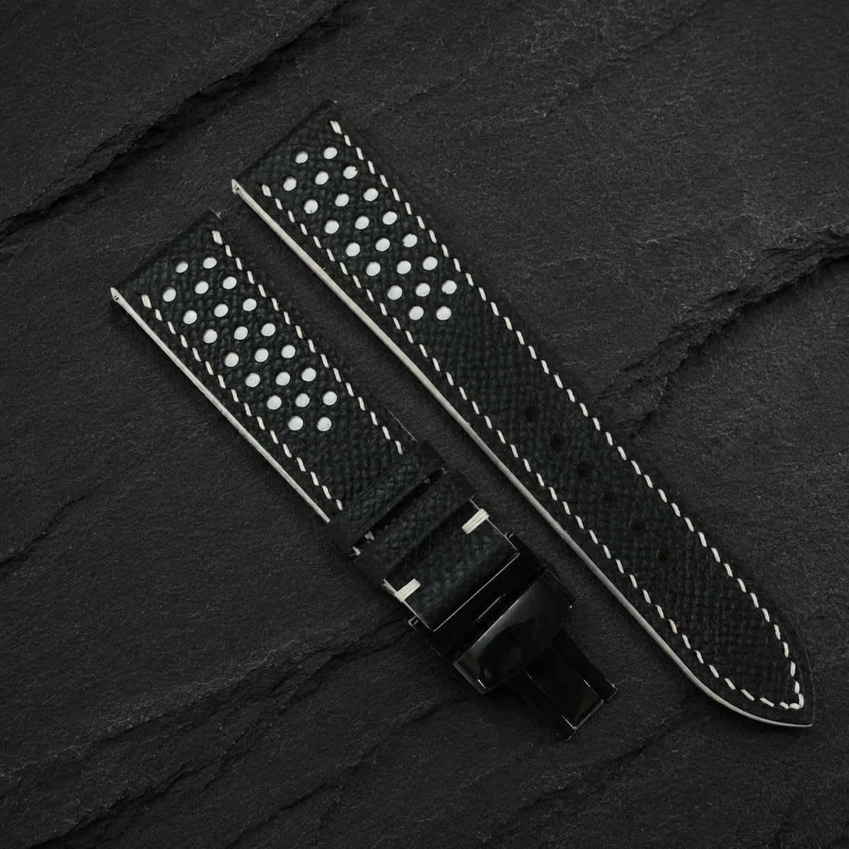Small Black And White Epsom Leather Watch Strap - Handmade