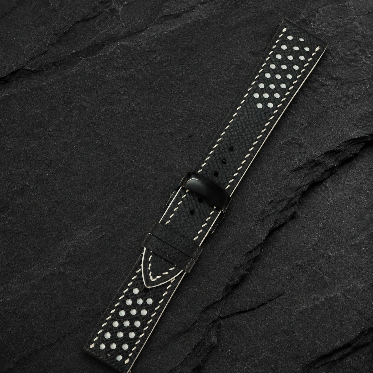 Small Black And White Epsom Leather Watch Strap - Handmade