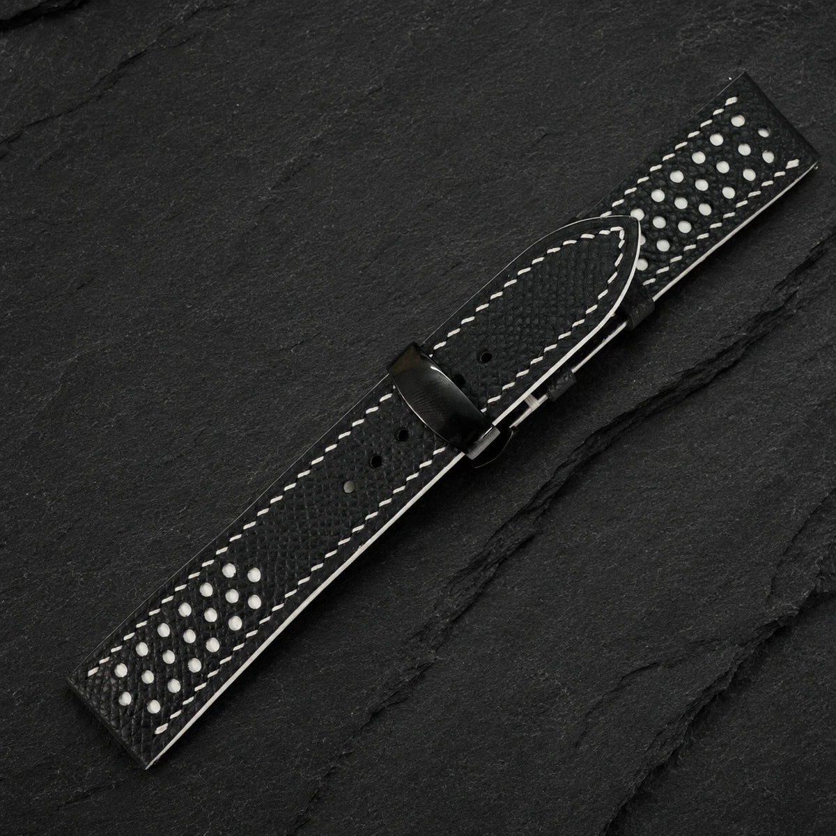 Small Black And White Epsom Leather Watch Strap - Handmade
