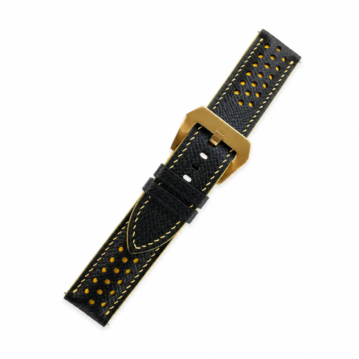 Small Black And Yellow Epsom Leather Watch Strap - Handmade