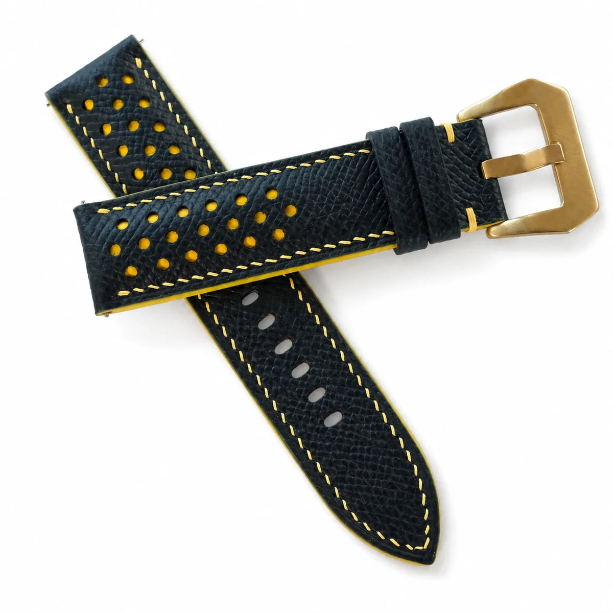 Small Black And Yellow Epsom Leather Watch Strap - Handmade