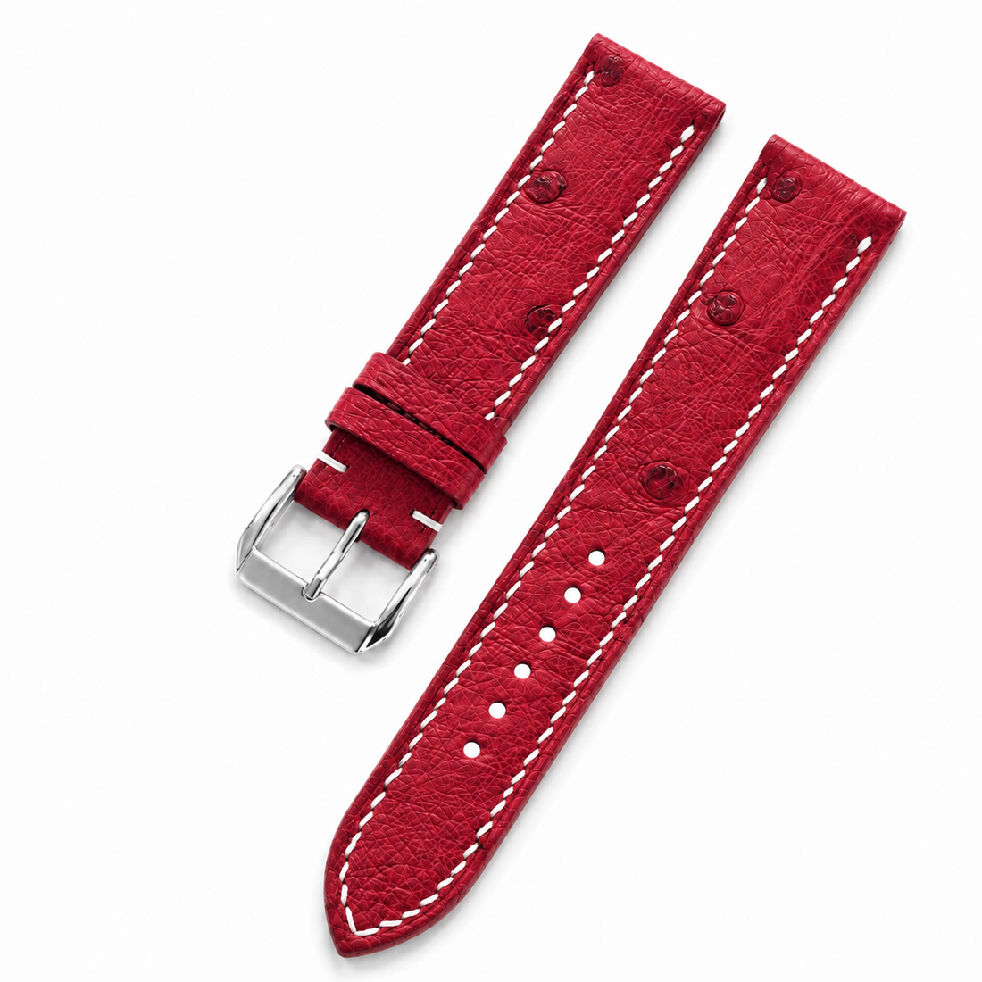 Raspberry Red Ostrich Leather Watch Strap - Handmade