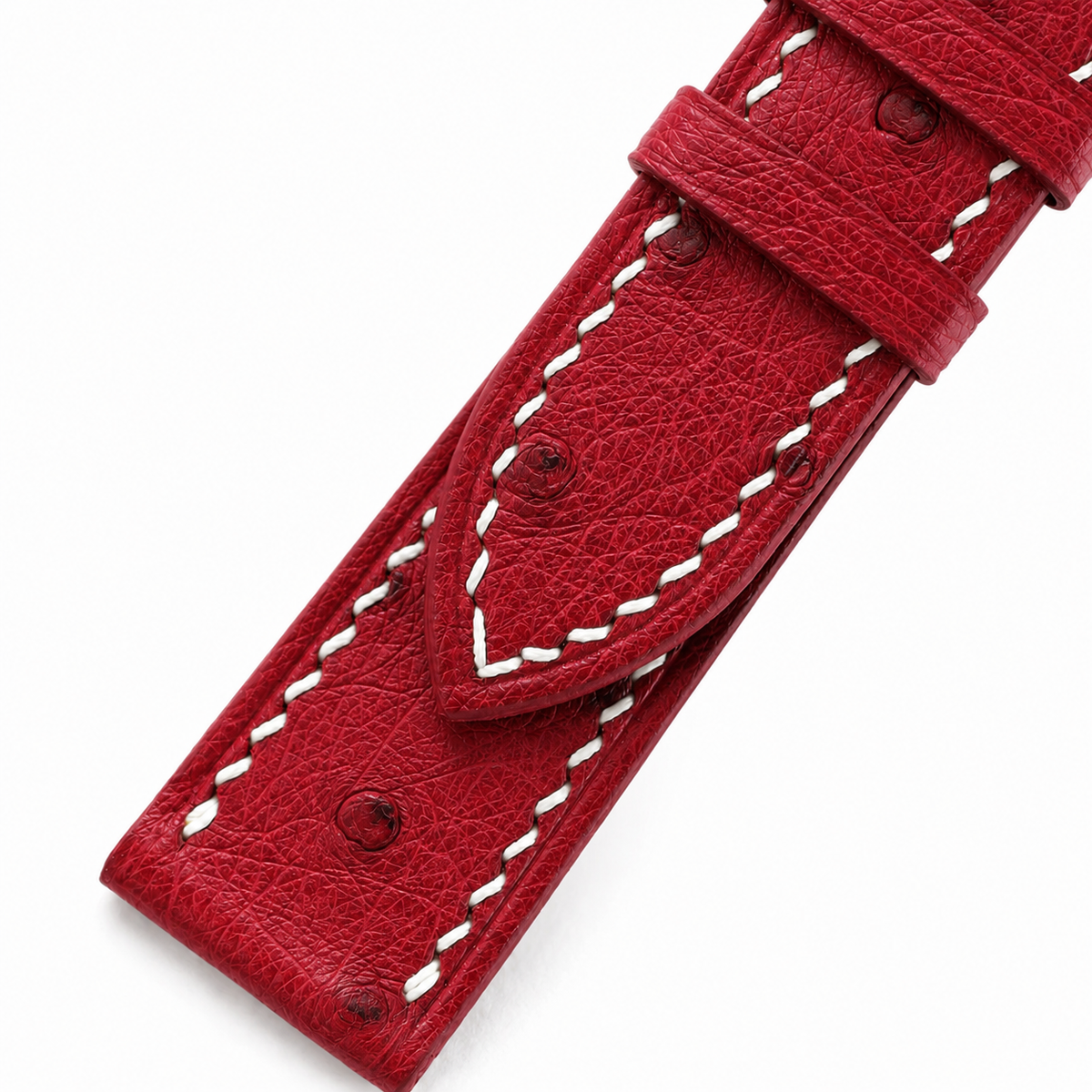 Raspberry Red Ostrich Leather Watch Strap - Handmade