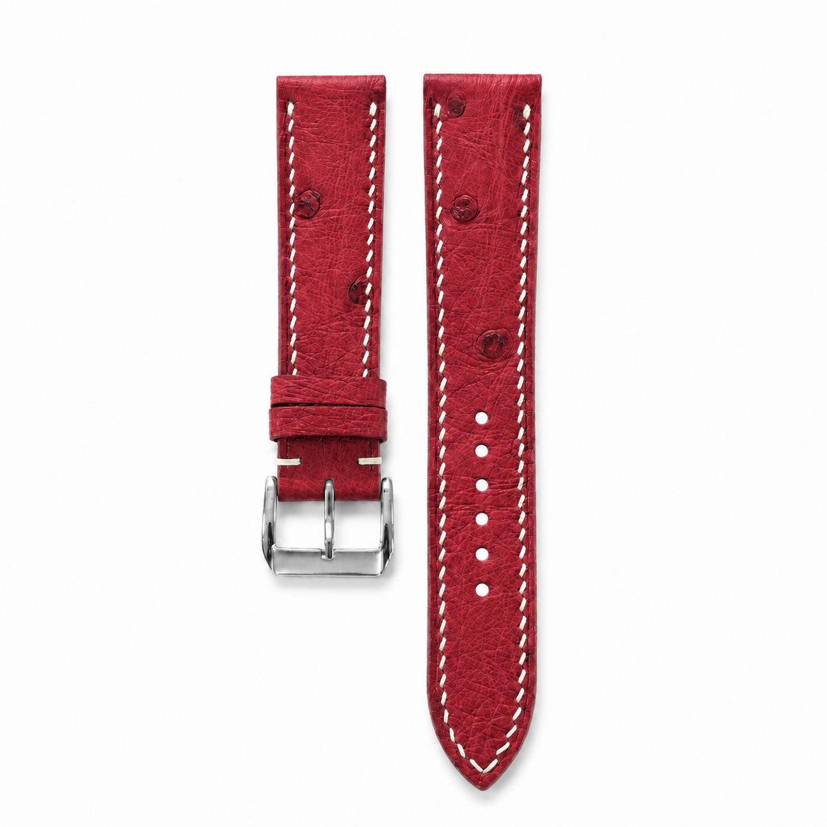Raspberry Red Ostrich Leather Watch Strap - Handmade