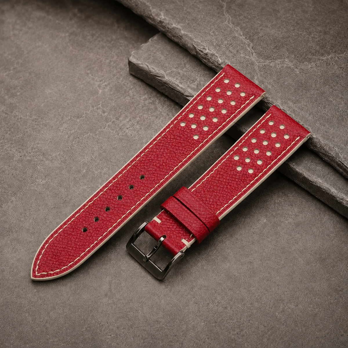 Red And Cream Small Racing Epsom Leather Watch Strap - Handmade
