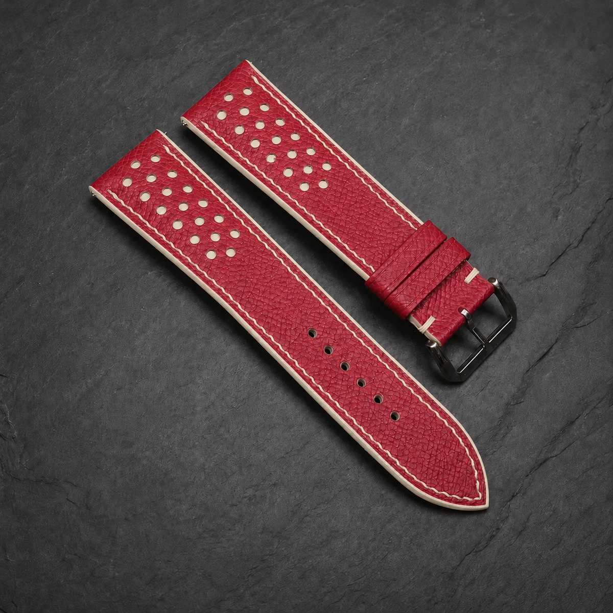 Red And Cream Small Racing Epsom Leather Watch Strap - Handmade
