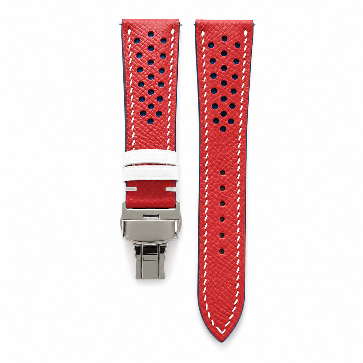 Red And Blue Epsom Leather Watch Strap - Handmade