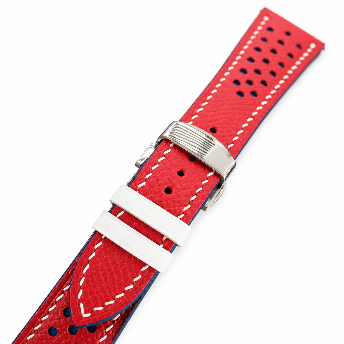 Red And Blue Epsom Leather Watch Strap - Handmade