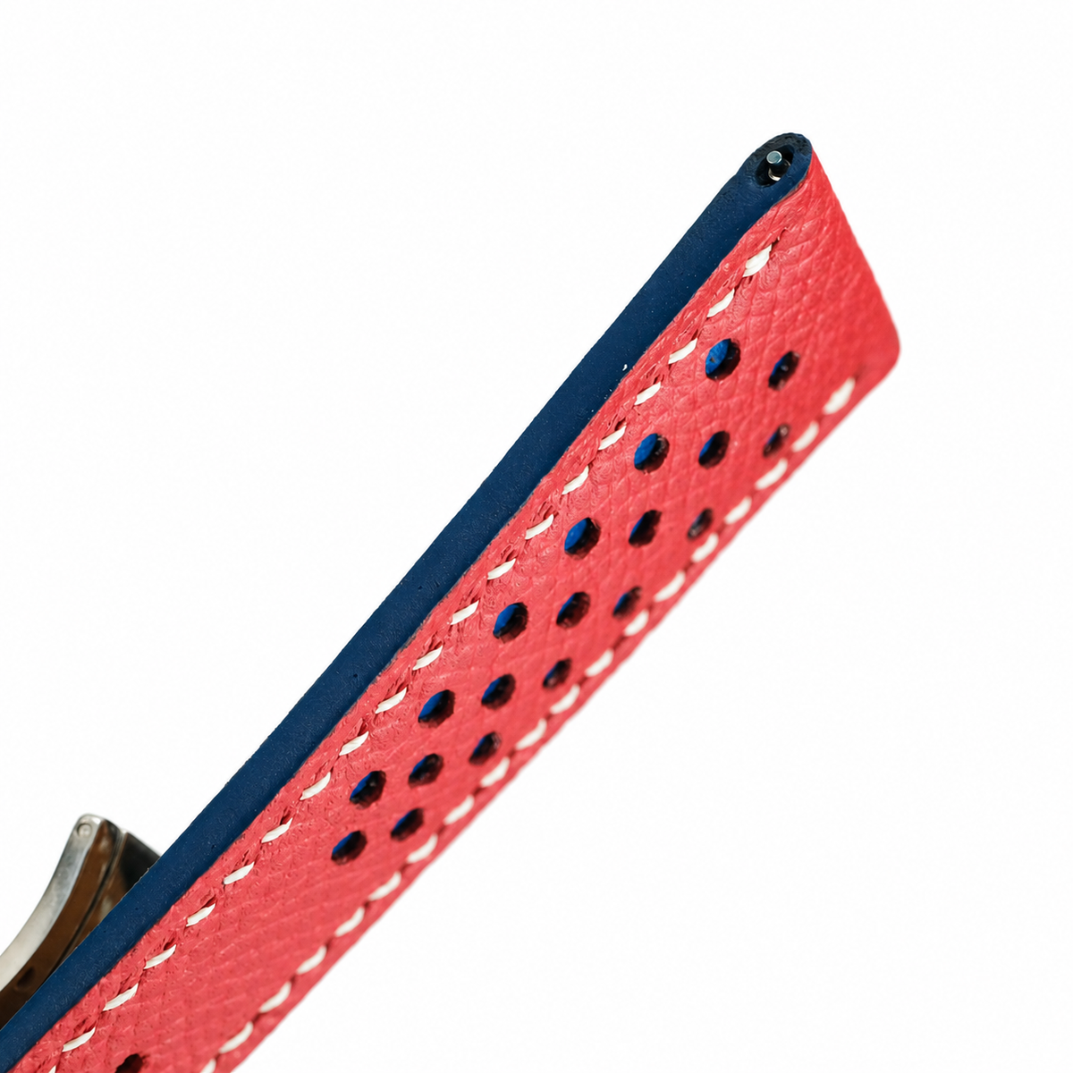 Red And Blue Epsom Leather Watch Strap - Handmade