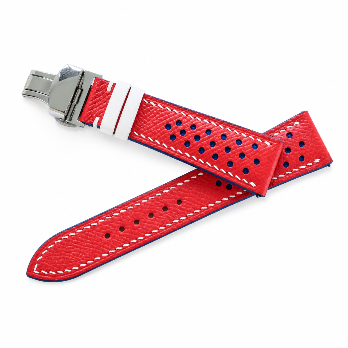 Red And Blue Epsom Leather Watch Strap - Handmade