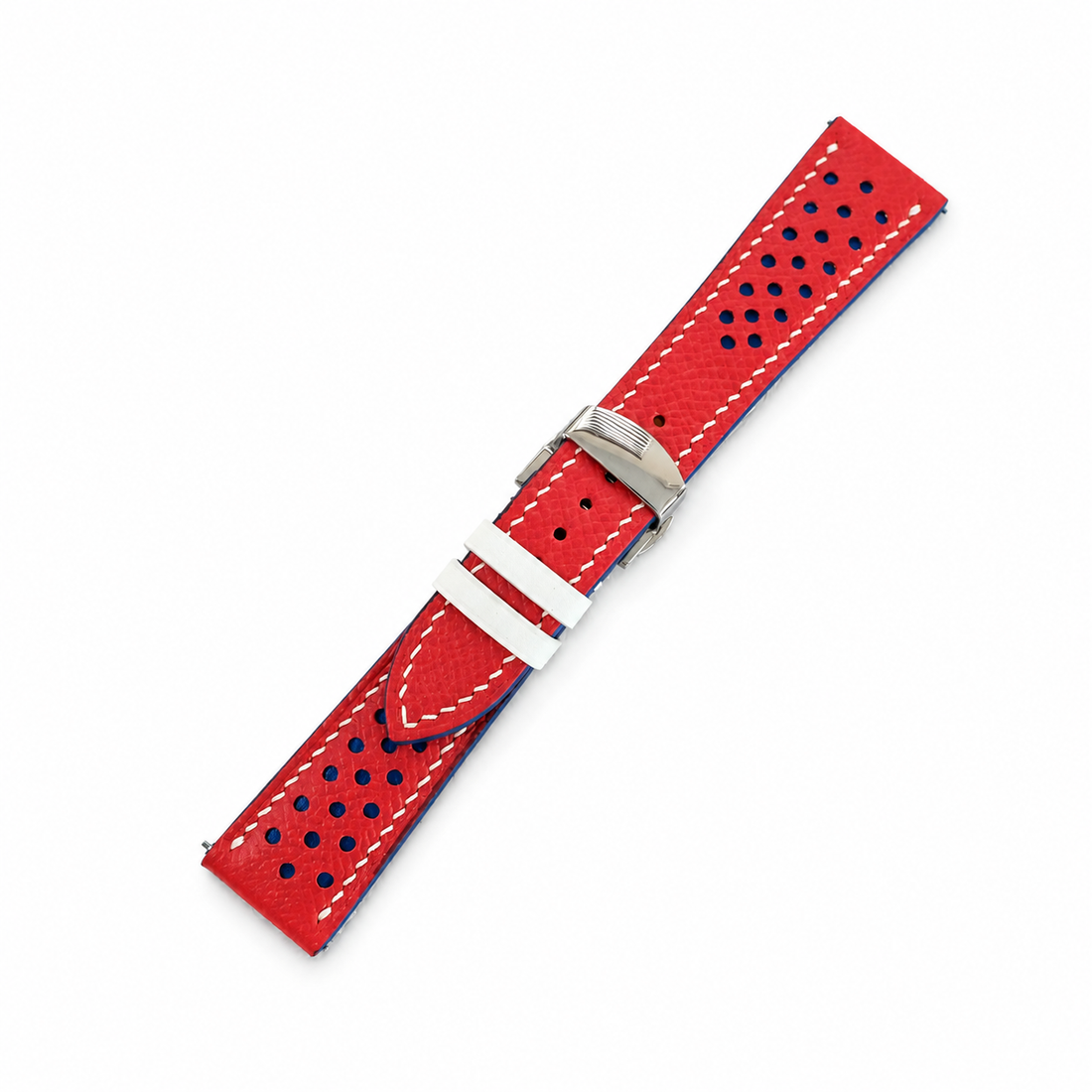 Red And Blue Epsom Leather Watch Strap - Handmade