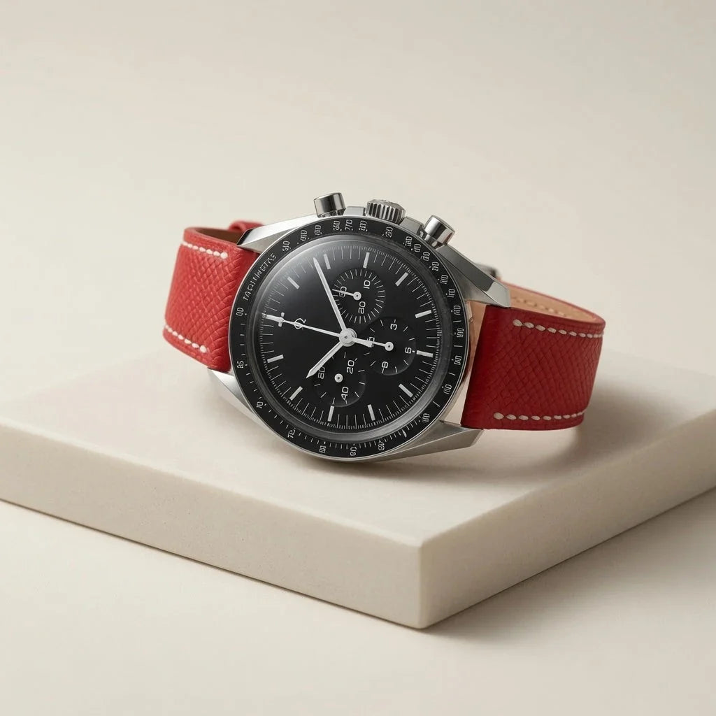 Red Epsom Leather Watch Strap - Handmade