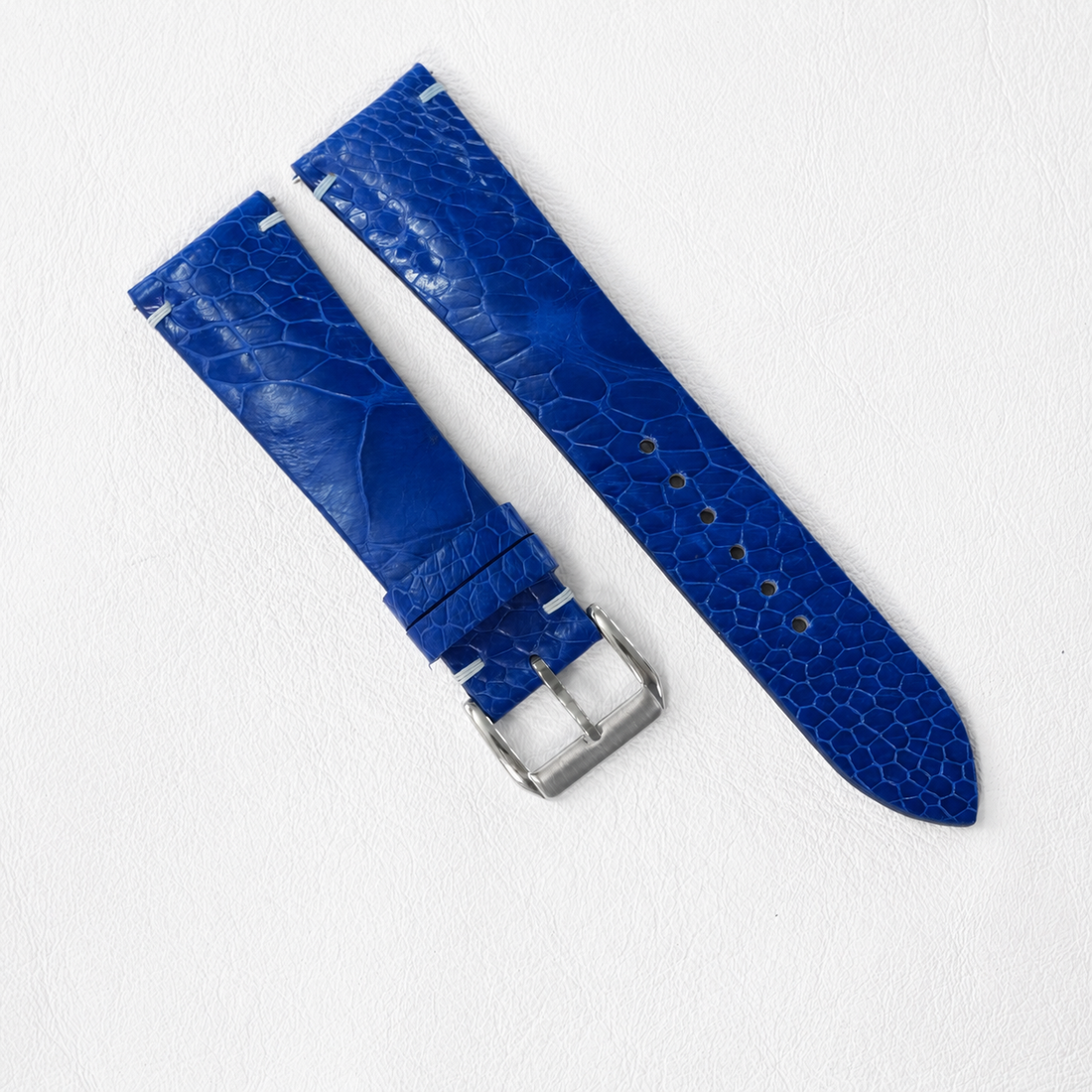 Royal Blue Ostrich Leather Watch Strap - Handmade