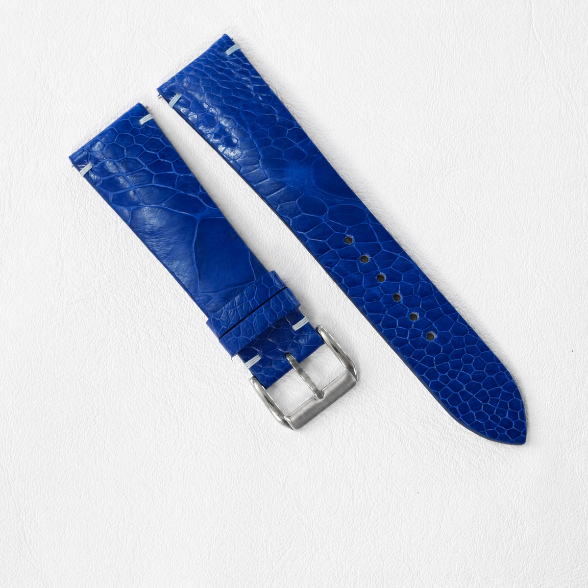 Royal Blue Ostrich Leather Watch Strap - Handmade