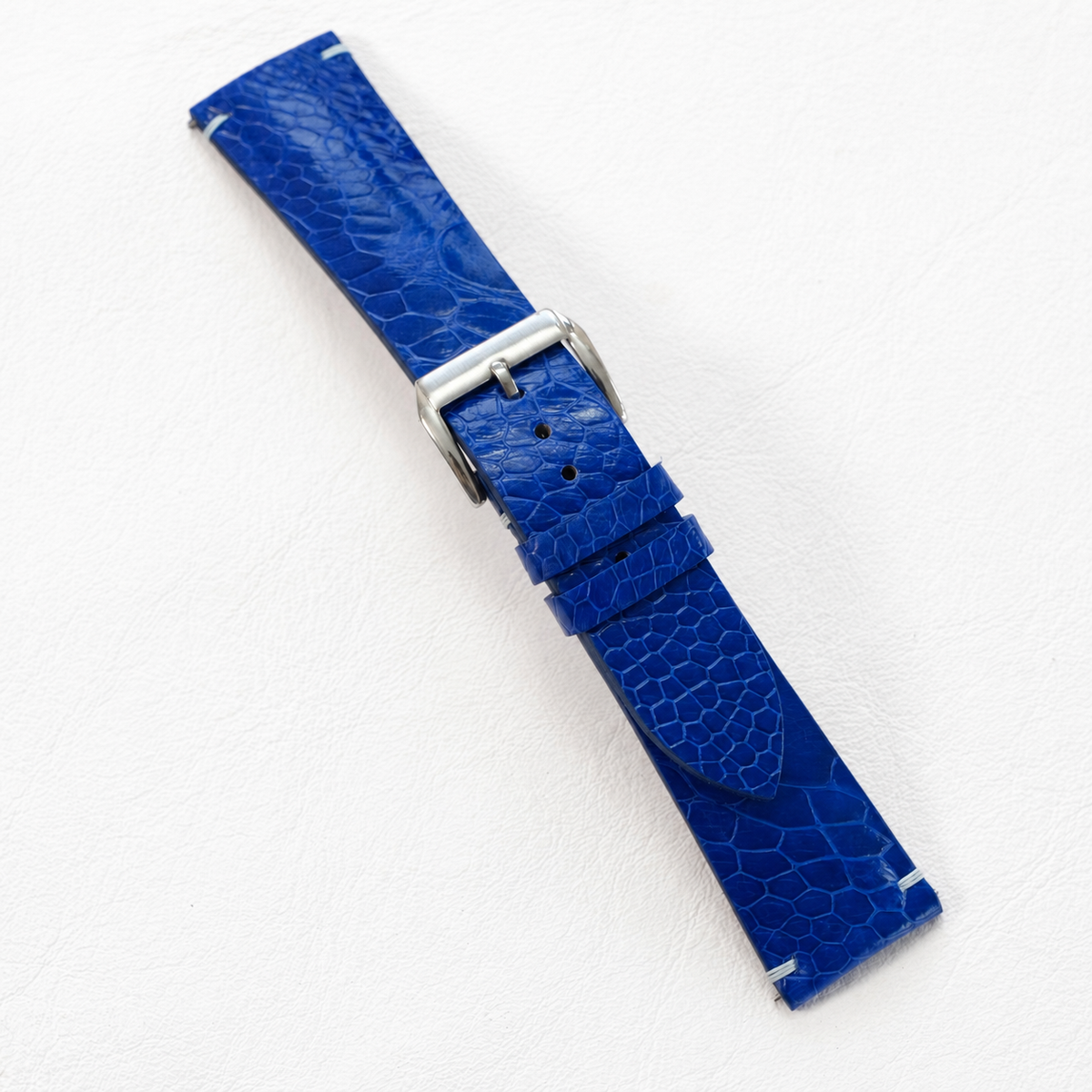 Royal Blue Ostrich Leather Watch Strap - Handmade