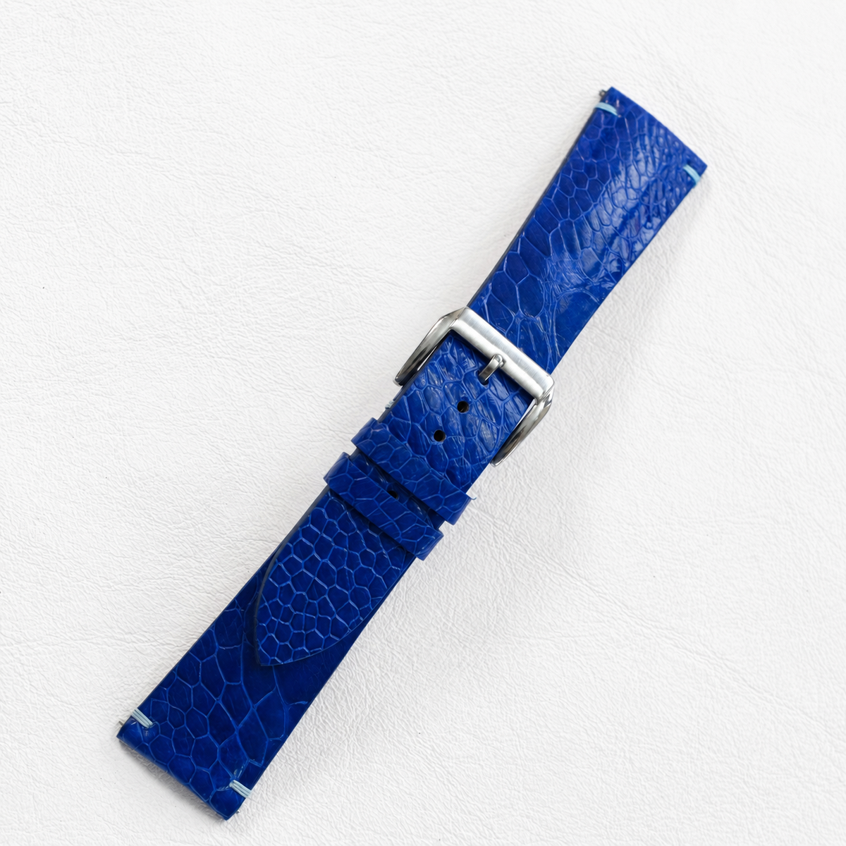 Royal Blue Ostrich Leather Watch Strap - Handmade