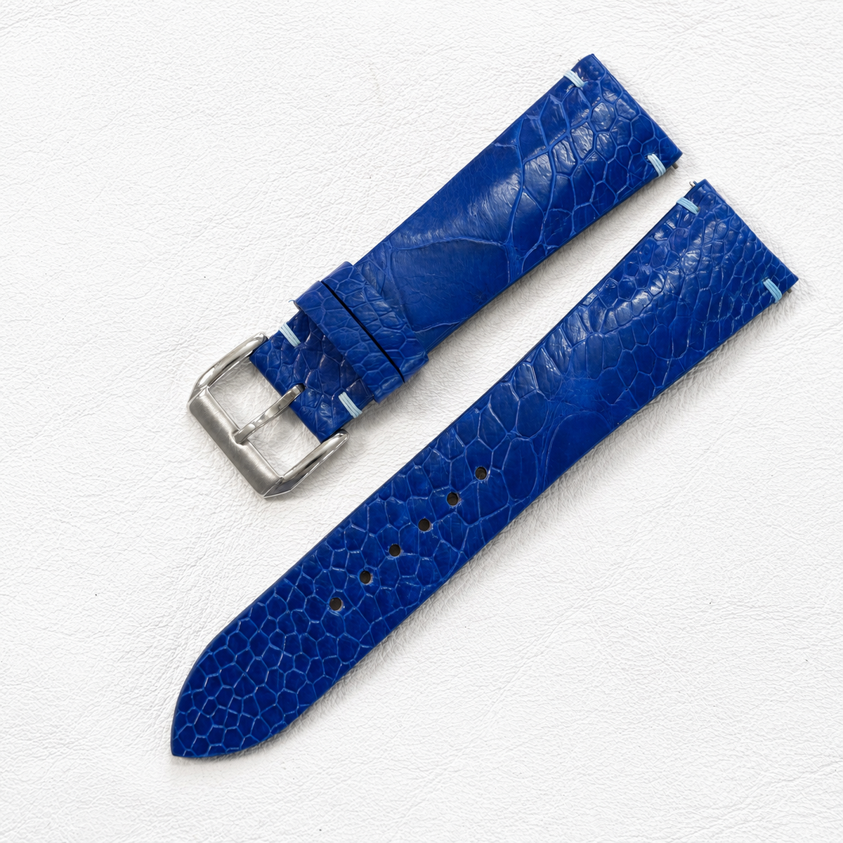Royal Blue Ostrich Leather Watch Strap - Handmade