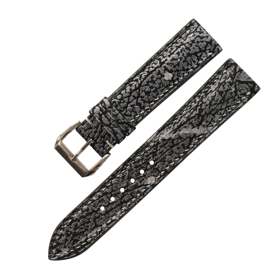 Silver Black Shark Leather Watch Strap - Handmade