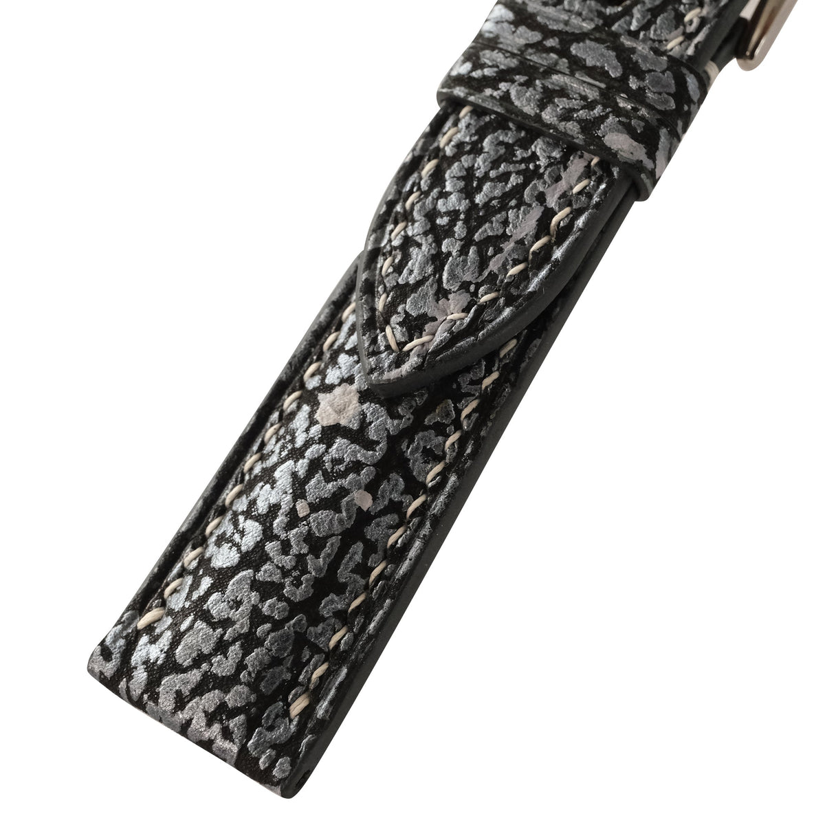 Silver Black Shark Leather Watch Strap - Handmade