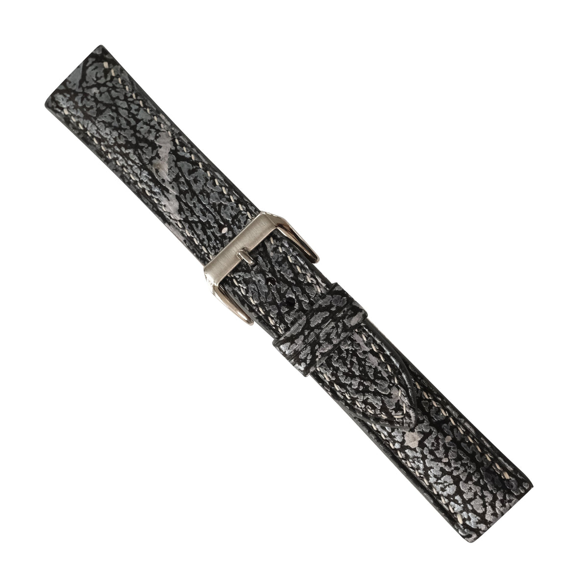 Silver Black Shark Leather Watch Strap - Handmade