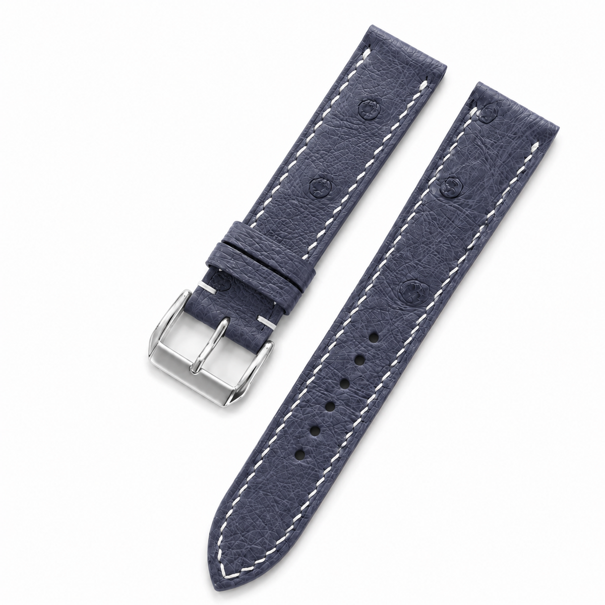 Slate Blue Ostrich Leather Watch Strap - Handmade