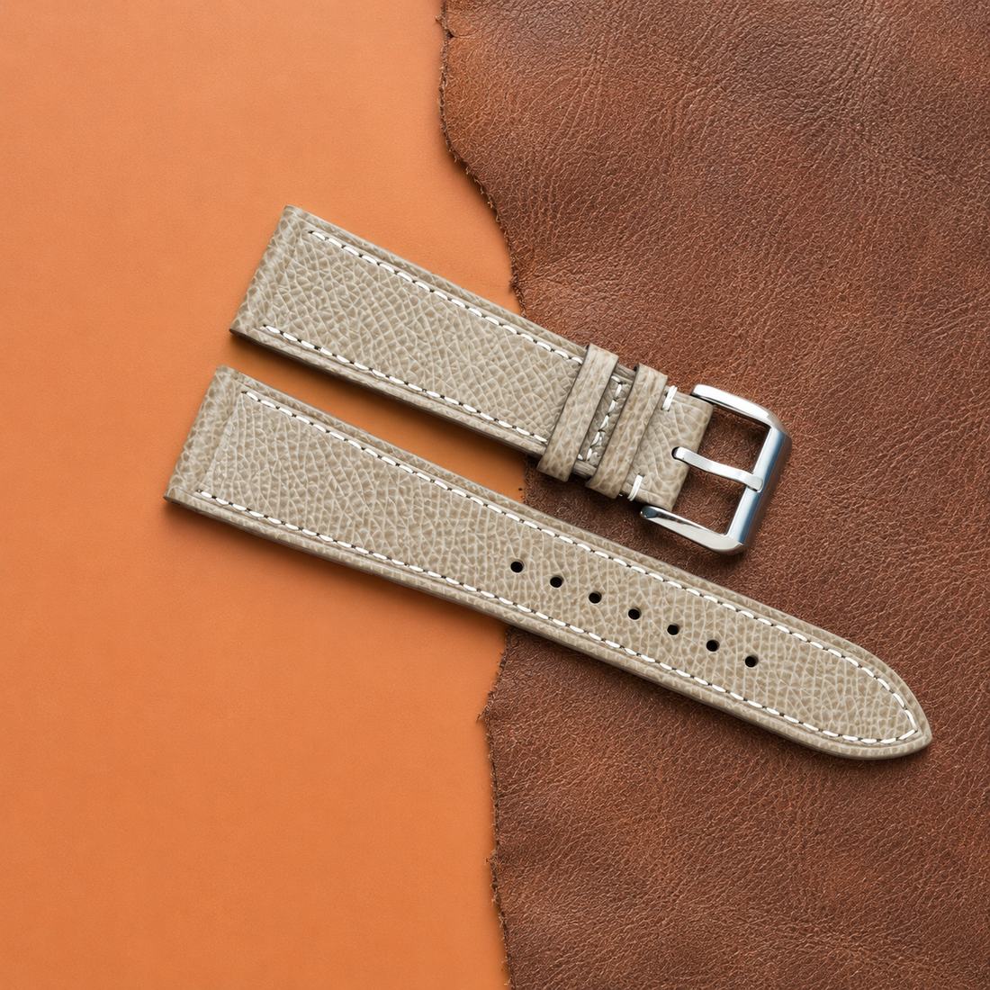 Taupe Epsom Leather Watch Strap - Handmade Quick Release Band