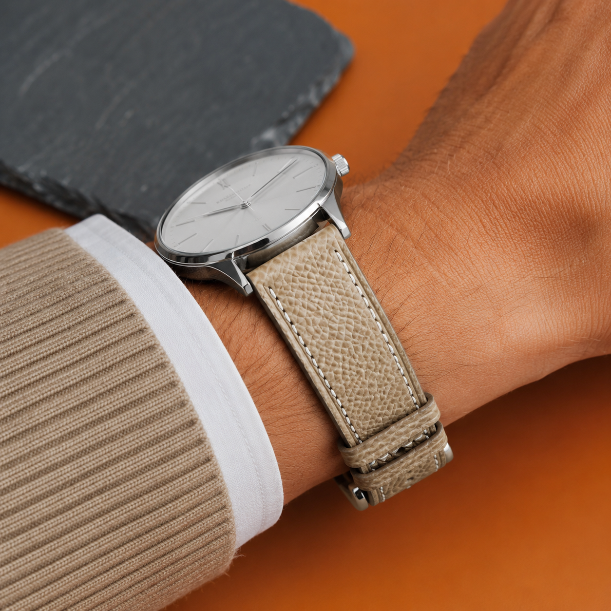 Taupe Epsom Leather Watch Strap - Handmade Quick Release Band