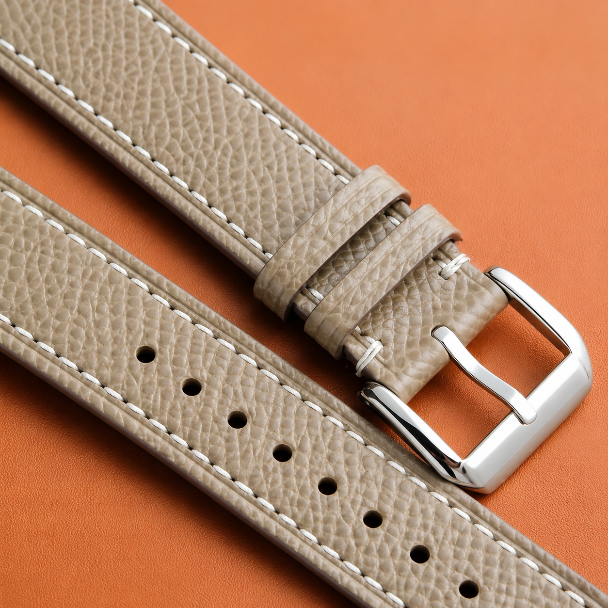 Taupe Epsom Leather Watch Strap - Handmade Quick Release Band