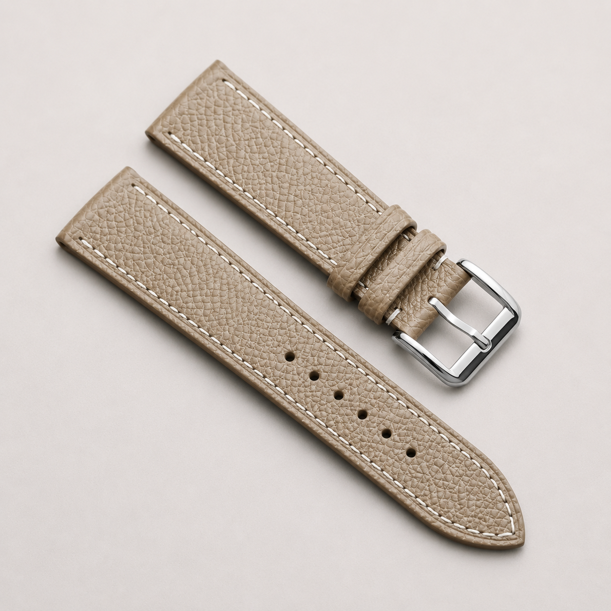 Taupe Epsom Leather Watch Strap - Handmade Quick Release Band