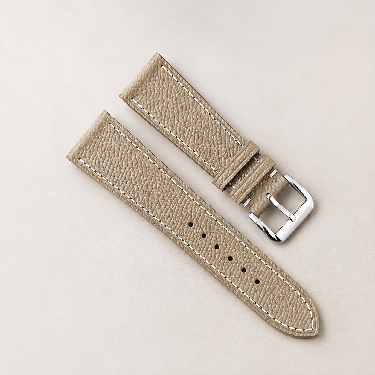 Taupe Epsom Leather Watch Strap - Handmade Quick Release Band